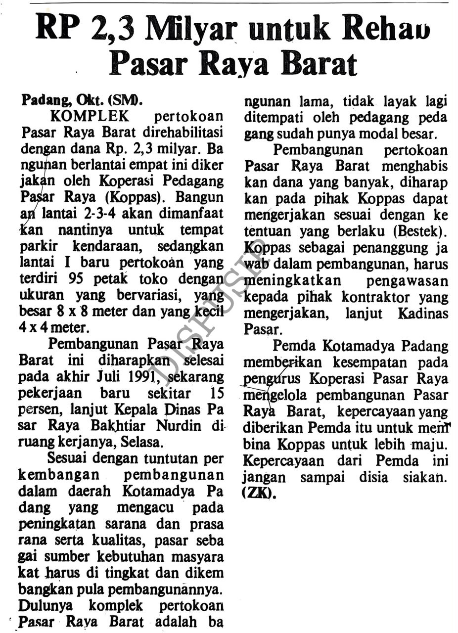 Rp 2,3 Milyar Untuk Rehab Pasar Raya Barat