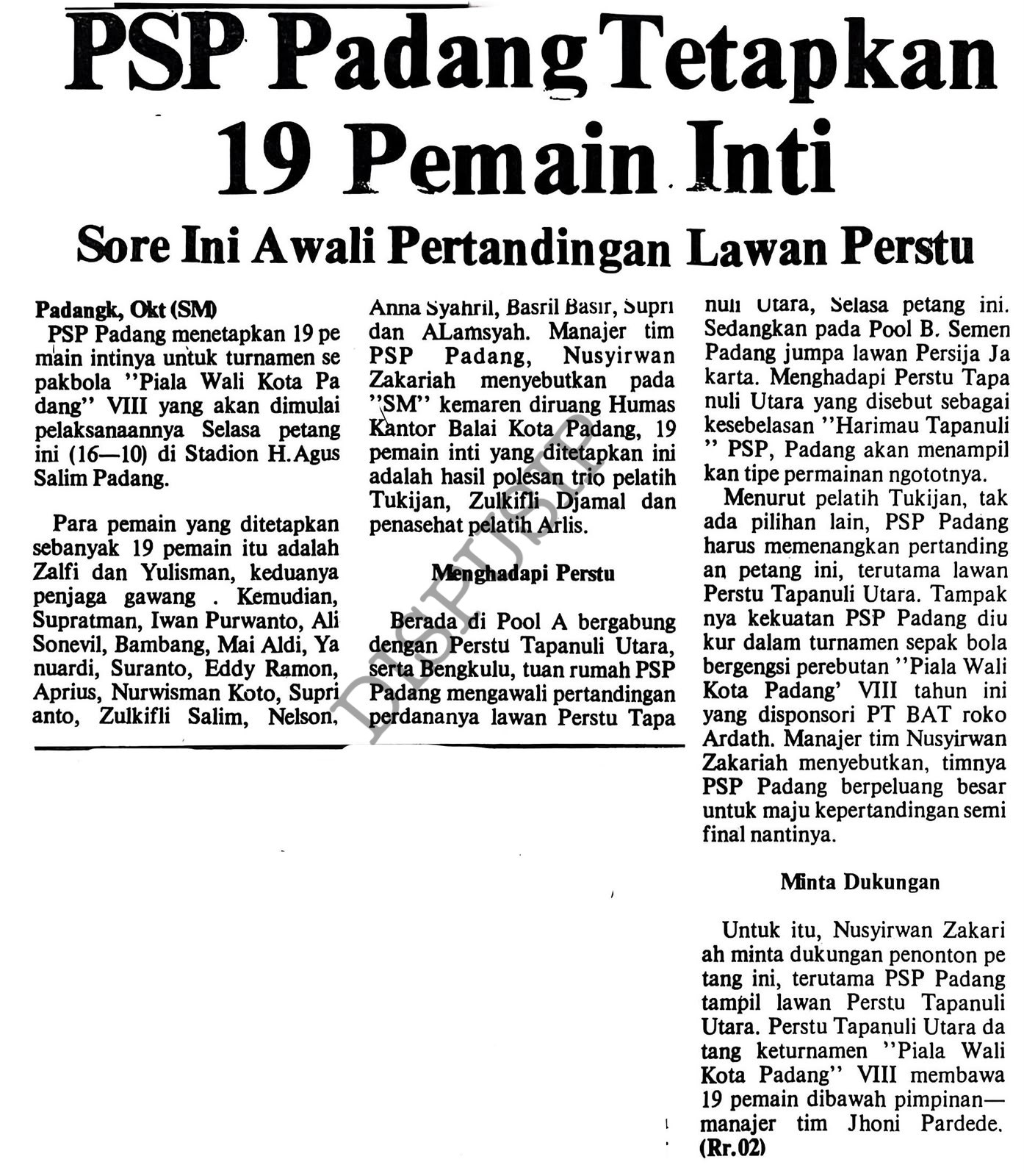 PSP  padang Tetapkan 19 Pemain Inti (Sore Ini Awali Pertandingan Lawan Perstu)
