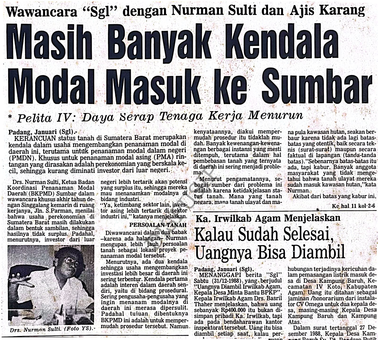 Masih Banyak kendala Modal masuk ke Sumbar